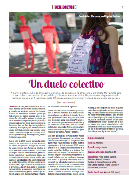 Nota sobre Femicidio. Un caso, múltiples luchas para la revista Haciendo cine